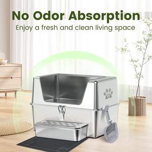 Katzen toilette aus Edelstahl mit hohen Seiten 11,8 "Pedal deckel Antihaft-Leicht reinigungs zubehör für mehrere Katzen und Kätzchen - Product Image 4