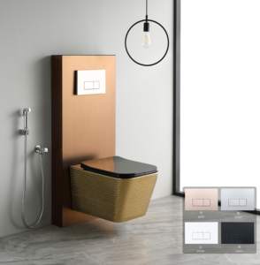 Inodoro de cerámica de lujo con acabado dorado, montado en la pared, color oro rosa. - Product Image 5