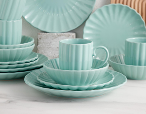 Service de table en céramique vert clair brillant 16 pièces, style nordique, assiettes, bols et tasses côtelés verticalement, vaisselle de cuisine domestique - Product Image 3