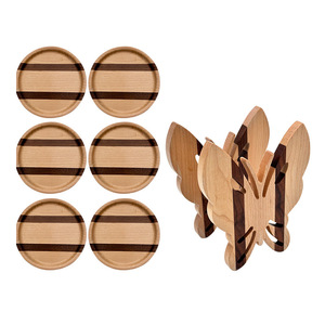 Ensemble de sous-verres ronds en bois, couleur bois naturel, 6 pièces, pour tasses à thé et à café - Product Image 3
