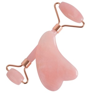 Outil de massage Gua Sha en quartz rose et rouleau de jade pour le visage, vente chaude en usine - Product Image 3