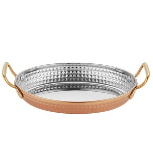 Stainless Steel Oval Hammered Steak Plate Double Handles Serving Dish For Party Western Style Dishes - Product Image 3