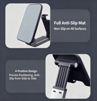 Support de téléphone portable pliable et réglable, base en métal, support de téléphone de bureau, support antidérapant pour tablette, pour iPad, pour tous les smartphones