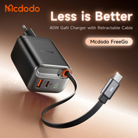 Chargeur Mcdodo 428 FreeGo 40 Watts avec affichage de puissance, câble Type-C rétractable, deux ports USB, PD3.0, charge rapide pour Mac