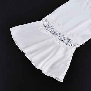 Setelan Dua Potong Baju Tidur dan Jubah Satin Kasual Musim Semi dan Musim Panas dengan Kerah V dan Renda, Lengan Panjang dengan Tali, Pakaian Santai untuk Wanita. - Product Image 5