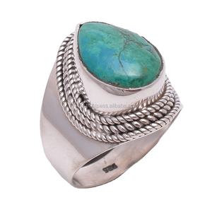 ทำด้วยมือ925แหวนเงินสเตอร์ลิงพร้อมพลอยเทอร์ควอยซ์ธรรมชาติเครื่องประดับขายส่งสำหรับงานแต่งงานและงานเลี้ยง - Product Image 1