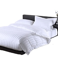 Parure de Lit Hôtellerie Queen Size 3 cm Rayures 250TC en 100% Coton avec Drap et Taies d'Oreiller