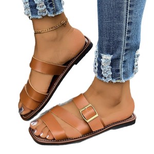 ashion2025 New European and American Style Womens Shoes Round-toe Flat-toe Fashionable Beach <b>Sandals</b> With Metal231 231 - Product Image 5