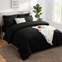 Ensemble de couette Twin XL noir, 5 pièces, ensemble de literie tout-en-un pour lit extra long, avec couette matelassée