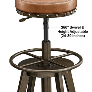 Ensemble de 2 tabourets de bar modernes <span class=keywords><strong>pour</strong></span> la maison, hauteur réglable, pivotants, sièges rembourrés en similicuir, repose-pieds en métal, base en bois, <span class=keywords><strong>pour</strong></span> îlot de <span class=keywords><strong>cuisine</strong></span> - Product Image 3