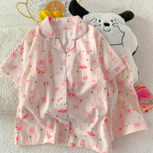Conjuntos <span class=keywords><strong>de</strong></span> Pijamas <span class=keywords><strong>de</strong></span> Felpa para <span class=keywords><strong>Mujer</strong></span>, Vestidos <span class=keywords><strong>de</strong></span> Poliéster y Algodón Suave, Ropa <span class=keywords><strong>de</strong></span> Dormir <span class=keywords><strong>de</strong></span> Manga Corta con Cuello en V para Adolescentes, Pijamas Cómodos <span class=keywords><strong>de</strong></span> 2 Piezas - Product Image 2