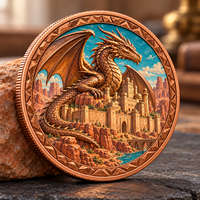 Pièces de monnaie en cuivre fin 999 de 1 oz, Série Château du Dragon, Double face, Haute relief, Effet UV, Artisanat métallique festif