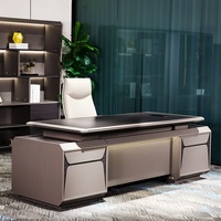 Table de direction modulaire multifonctionnelle en forme de L, de haute qualité, marron, moderne, luxueuse, avec éclairage LED, en placage de bois MDF, garantie 3 ans