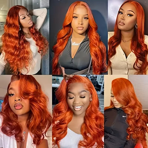 Perruque en cheveux humains gingembre, lisse comme un bâton, perruque frontale en dentelle gingembre <span class=keywords><strong>orange</strong></span>, cheveux humains, dentelle transparente # Perruque colorée 350 avec cheveux <span class=keywords><strong>de</strong></span> bébé - Product Image 6