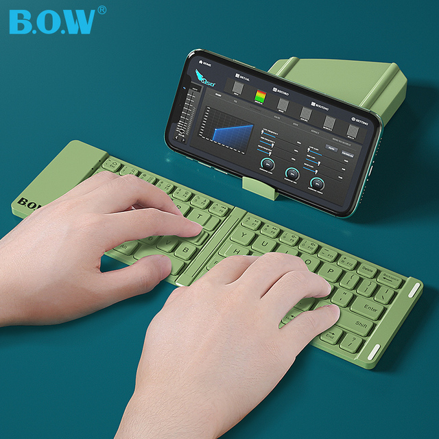 BOW Mini Exquisite Thin Rechargeable Wireless BT Compatible Portable Folding Keyboard for Smartphone