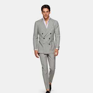 Abito Slim da uomo in doppio petto in lana grigio chiaro S130 - Product Image 2