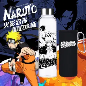 24cm anime design garrafa de água de vidro, personagem impresso para fãs, peça única narutos carafe