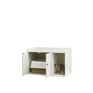 Cuccia per Gatti Bianca in Legno, Moderna, da Interno, Facile da Pulire, con Spazio di Stoccaggio, per Gatti di Taglia Media - Product Image 1