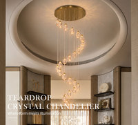 Lustre moderne en cristal en spirale avec long câble de suspension pour villa, escalier, hall, plafond haut