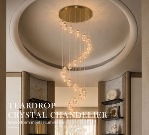 Lámpara colgante moderna de cristal en espiral con cable largo para escalera de villa, vestíbulo, techo alto. - Product Image 6