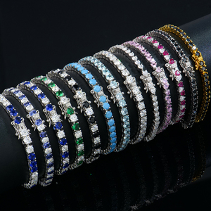 Trendy Silver 925 Brilliant Cut Round Shape <b>Ruby</b> Green Vvs Diamond Moissanite Unisex <b>Bracelet</b> Chain Link Tennis Rhodium Plated - Product Image 4