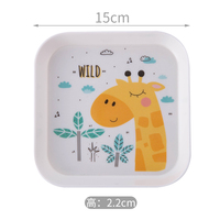 Assiette carrée en mélamine 100% réutilisable et écologique, motif dessin animé mignon, idéale pour les fêtes d'enfants et les dîners
