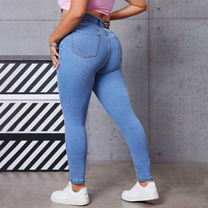 Jeans Ajustados para Mujer Talla Grande, Color Azul Claro, Alta Elasticidad, Pantalones de Moda Urbana, Europa, América, África - Product Image 4