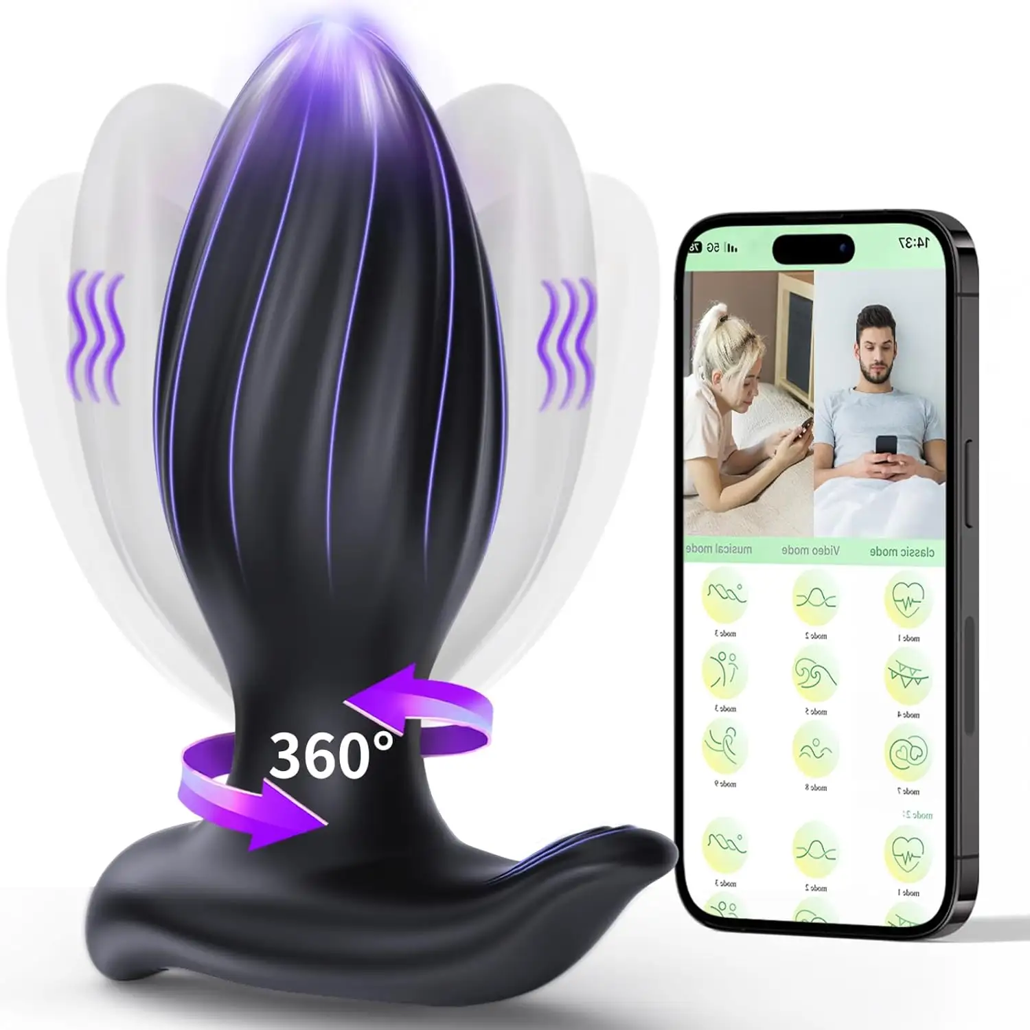 Drehbarer Hintern Stecker mit App-Steuerung vibrierender Anal-Steckzeug Anal Sex-Spielzeug Vibrator für Männer und Frauen