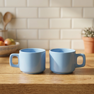 Ceramic <b>Mugs</b> <b>Set</b> Of 2 Solid Blue Matte Finish Minimalist Design Dishwasher Safe Microwave Safe Home Use - Product Image 3