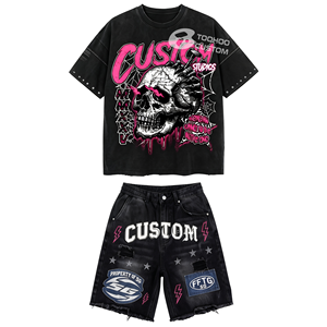 TOOHOO - Conjunto de Camiseta y Pantalones Cortos para Hombre, 100% Algodón, 300 g/m², Estilo Urbano, Talla Grande, Venta al Por Mayor - Product Image 2