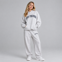 Ensemble de survêtement 2 pièces en molleton épais personnalisé pour femme, avec broderie, comprenant un sweat à capuche oversize et un pantalon de survêtement, style athleisure