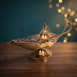 Handmade Plated Brass Aladdin <b>Lamp</b> with Enamel Work Traditional Antique Design - Product Image 1