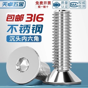 Tianzhuo Hardware 316 Stainless Steel Countersunk Hex Socket Head Screws M2 M3 M4 M5 M6 M8 M10 M12 M16 DIN 7991 Grade A - Product Image 2