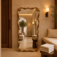 Miroir pleine longueur de style français FRH 80x170cm, cadre orné en MDF sculpté, verre HD, or, argent antique, noir, personnalisable OEM