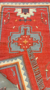 <b>Rustic</b> Red Geometric Area <b>Rug</b> | Handmade Wool Jute Tribal Boho Carpet for Farmhouse Bedroom Living Room Home Decor Accent - Product Image 5