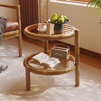 Table basse ronde en bois massif de luxe moderne à double niveau, petite table centrale pour salon, chambre, salle de conférence, bureau, décoration
