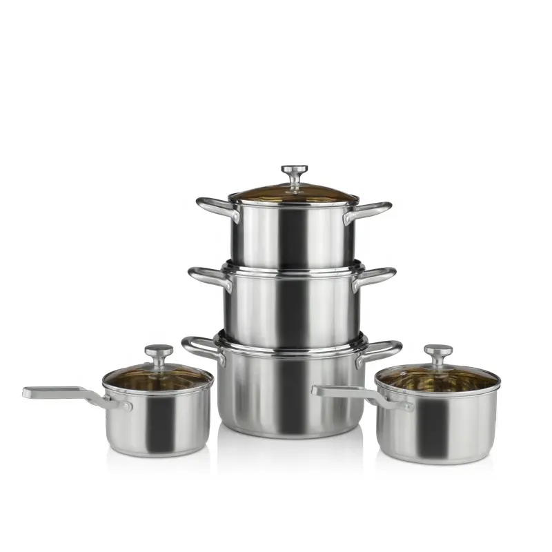 Chất Lượng Cao Đồ Dùng Nhà Bếp Nấu Ăn Nồi Thép Không Gỉ Multiclad Cookware Sets Với Glass Có Nắp Đậy