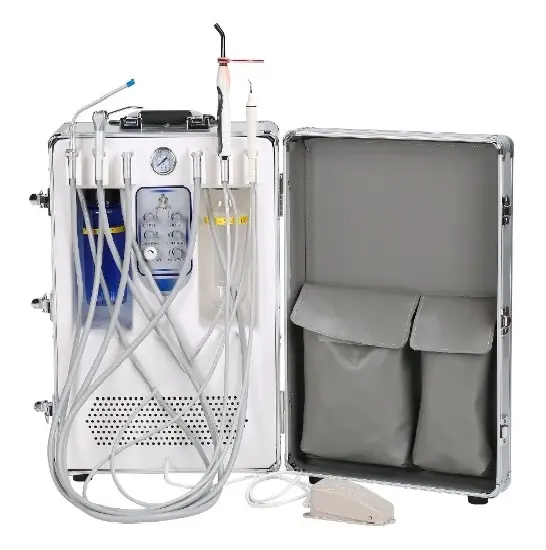 CE onaylı klinik tam set dişçi sandalyesi birim bavul taşınabilir diş ünitesi ile hava kompresörü