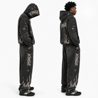 Ensemble de survêtement vintage délavé pour homme, sweat-shirt à capuche et pantalon de survêtement surdimensionnés, streetwear, ensemble deux pièces