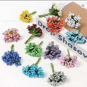 Bouquet de fleurs artificielles, couleurs mélangées, en plastique, décoration de mariage avec feuilles - Product Image 1