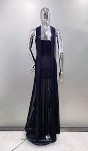 Sexy senza spalline maglia Patchwork fasciatura <span class=keywords><strong>abito</strong></span> <span class=keywords><strong>lungo</strong></span> con sciarpa da donna <span class=keywords><strong>bianco</strong></span> <span class=keywords><strong>nero</strong></span> senza schienale celebrità festa Maxi abiti asimmetrici - Product Image 6