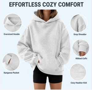 Sweat-shirt à capuche surdimensionné pour femmes, en molleton de coton, tricoté, long, pour l'hiver - Product Image 5
