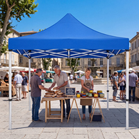 Tente publicitaire portable automatique pliable 15x15 de haute qualité, imprimée numériquement, avec auvent à quatre coins pour l'extérieur