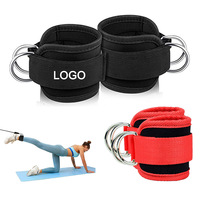 Bracelets de cheville de gymnastique ajustables et rembourrés à double anneau en D avec logo personnalisé sangles d'entraînement de fitness pour machines à câble fonction de protection