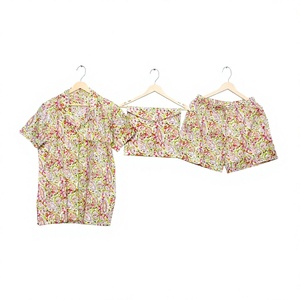 Women 100% Cotton Printed Paisley Short Sleeve Pajama <b>Set</b> Summer Casual Sleepwear O-Neck Shorts Elastic Waist Woven Fabric - Product Image 1