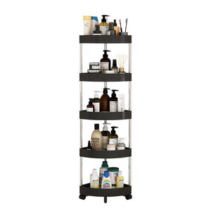 Bathroom Corner <b>Shelf</b> 4 Tier Circular Plastic Storage Rack Floor Standing With Wheels For Bathroom Organization - Product Image 5