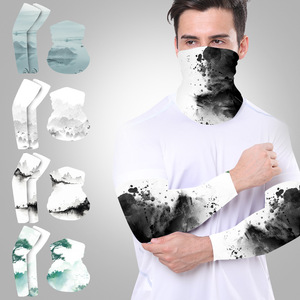 Chinese Ink Painting Sun Protection Arm Sleeves With Neck Warmer Set For Men Outdoor Cycling Anti Uv Breathable Quick Dry - Product Image 1