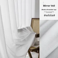 Nouveau style Rideau de fenêtre semi-occultant à effet miroir, blanc, en voile, épaissi, translucide, protection solaire