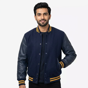 Chaqueta Varsity de Cuero y Lana para Hombre, Cómoda y Moderna, Prenda Informal, Duradera y Transpirable - Product Image 1