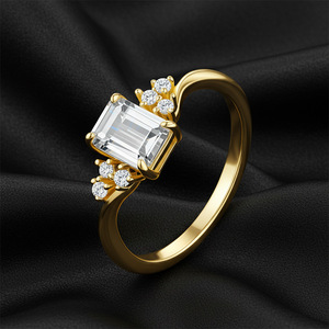 S925 Sterling <b>Silver</b> <b>Emerald</b> Cut Moissanite Classic Style <b>Ring</b> Side Stone Open Band Wedding Engagement Jewelry For Women Gift - Product Image 4